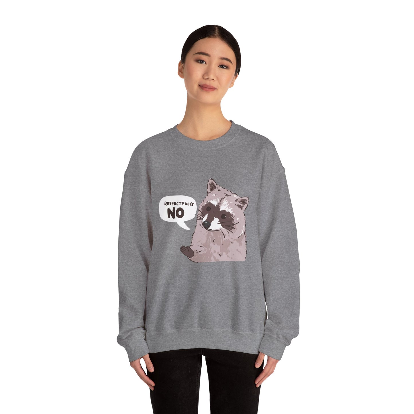 Respectfully No Raccoon Funny Sweater Unisex Sarcastic Humor Sweatshirt Cute Gift Quote Women Men Graphic Positive Rejection Color For Her