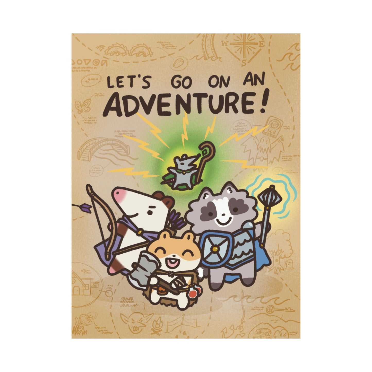Honey Hamstore Let's go on an Adventure! Dragon MMORPG TTRPG Dungeon with Hamster Raccoon Opossum Rat | Cute Funny Poster | Gifts Idea