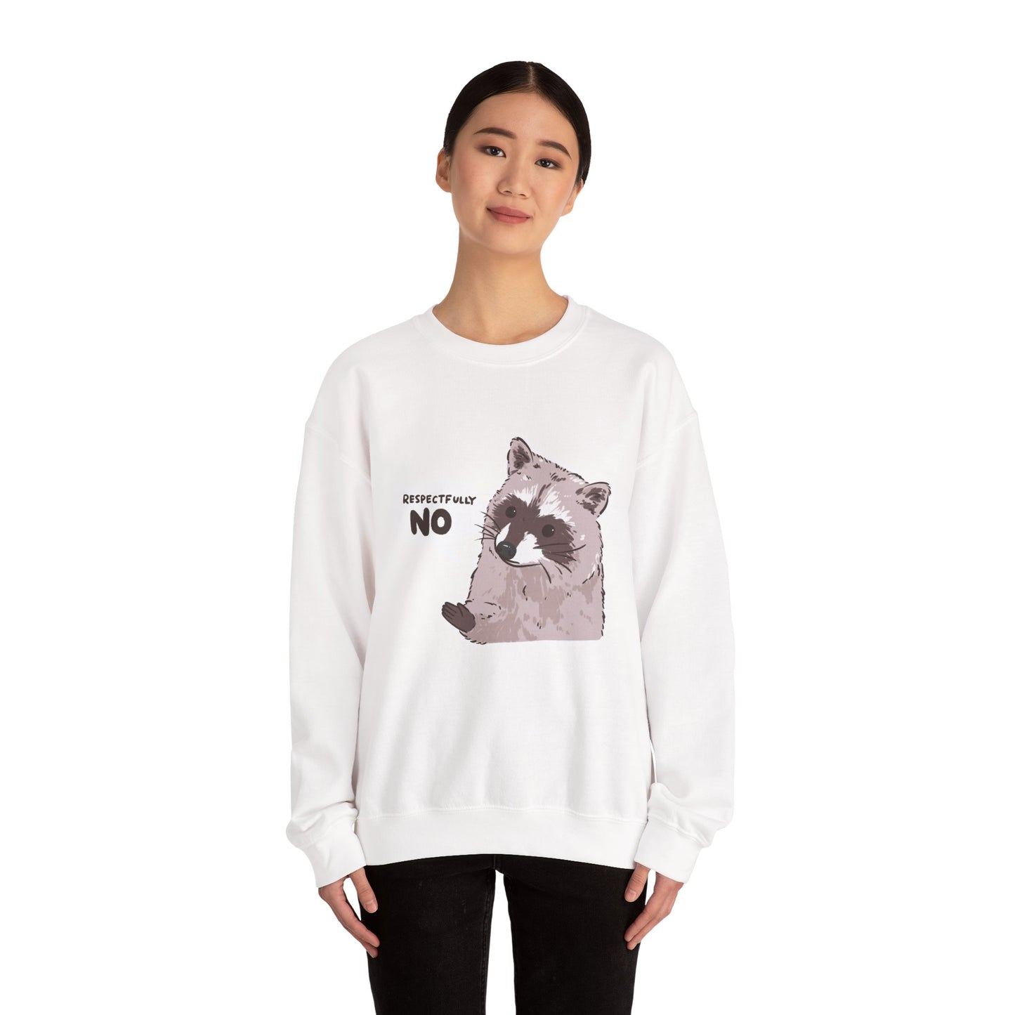 Respectfully No Raccoon Funny Sweater Unisex Sarcastic Humor Sweatshirt Cute Gift Quote Women Men Graphic Positive Rejection Color For Her