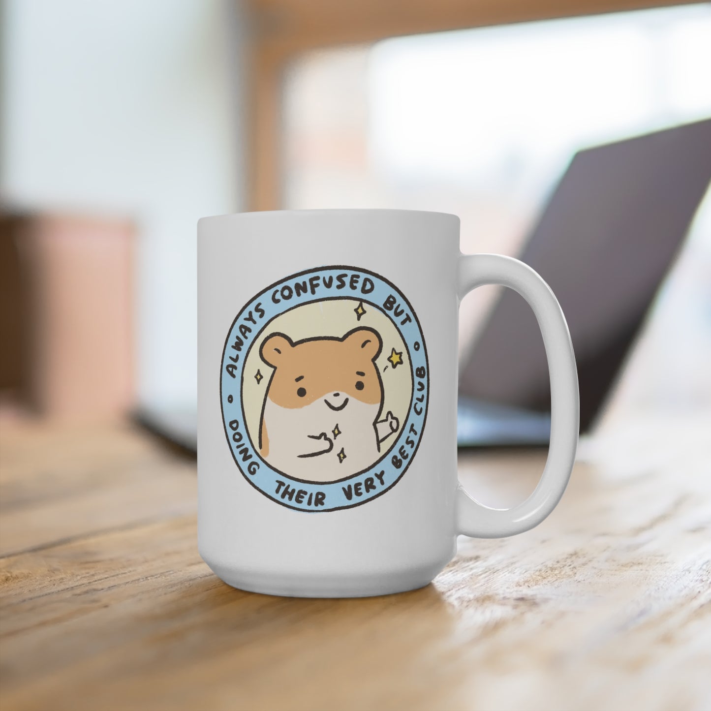 Hamster Confused Club Mug 15oz Ceramic with Sublimation Print for Gifts Office School Work for Boss Employee Teacher Tea and Coffee Lovers