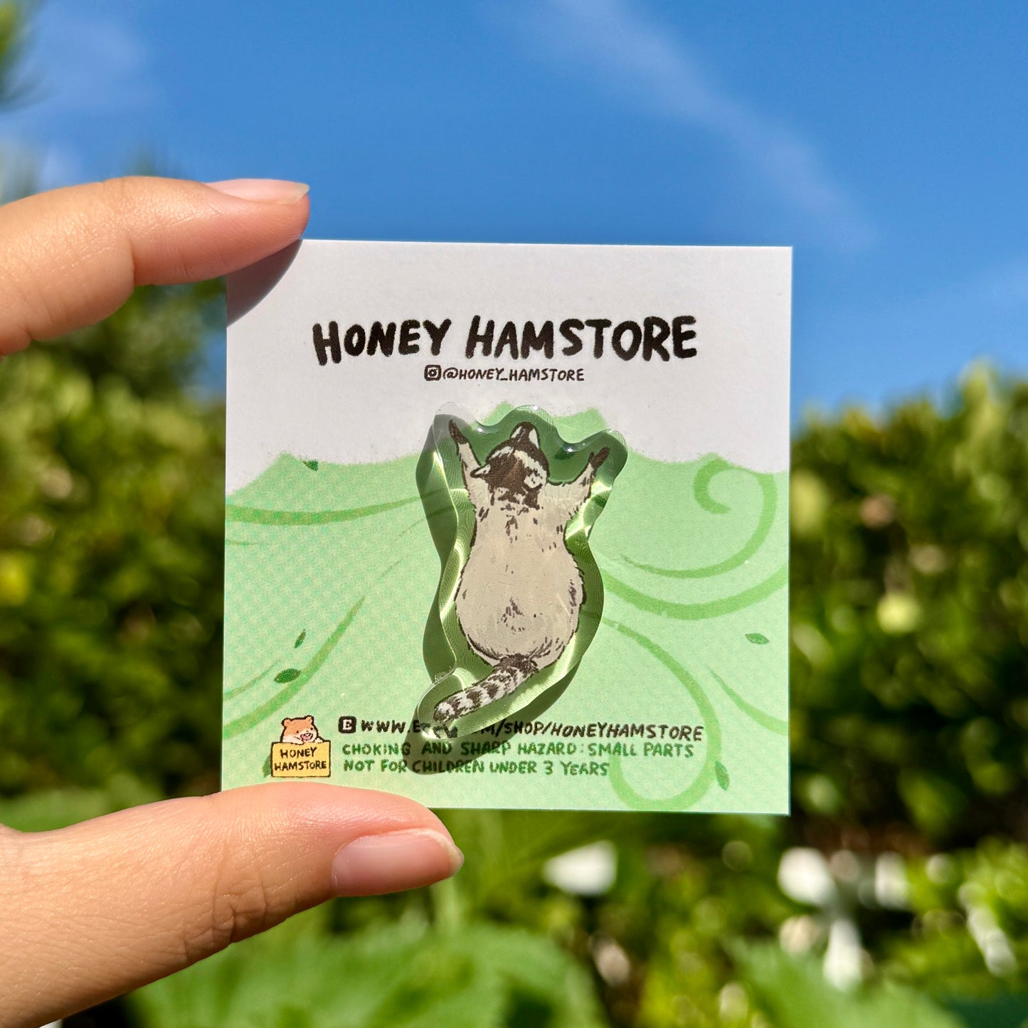 Raccoon Cute Praising | Funny Acrylic Pin | Kawaii Cute Raccoon Pin | Gifts under 10 | Novelty Pin