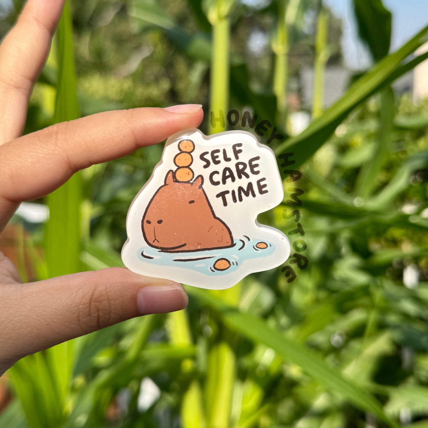 Capybara Self Care | Funny Cute Acrylic Magnet | Gifts Under 10 | Novelty Accessory Joke Present | For Refrigerator Lockers File Cabinets