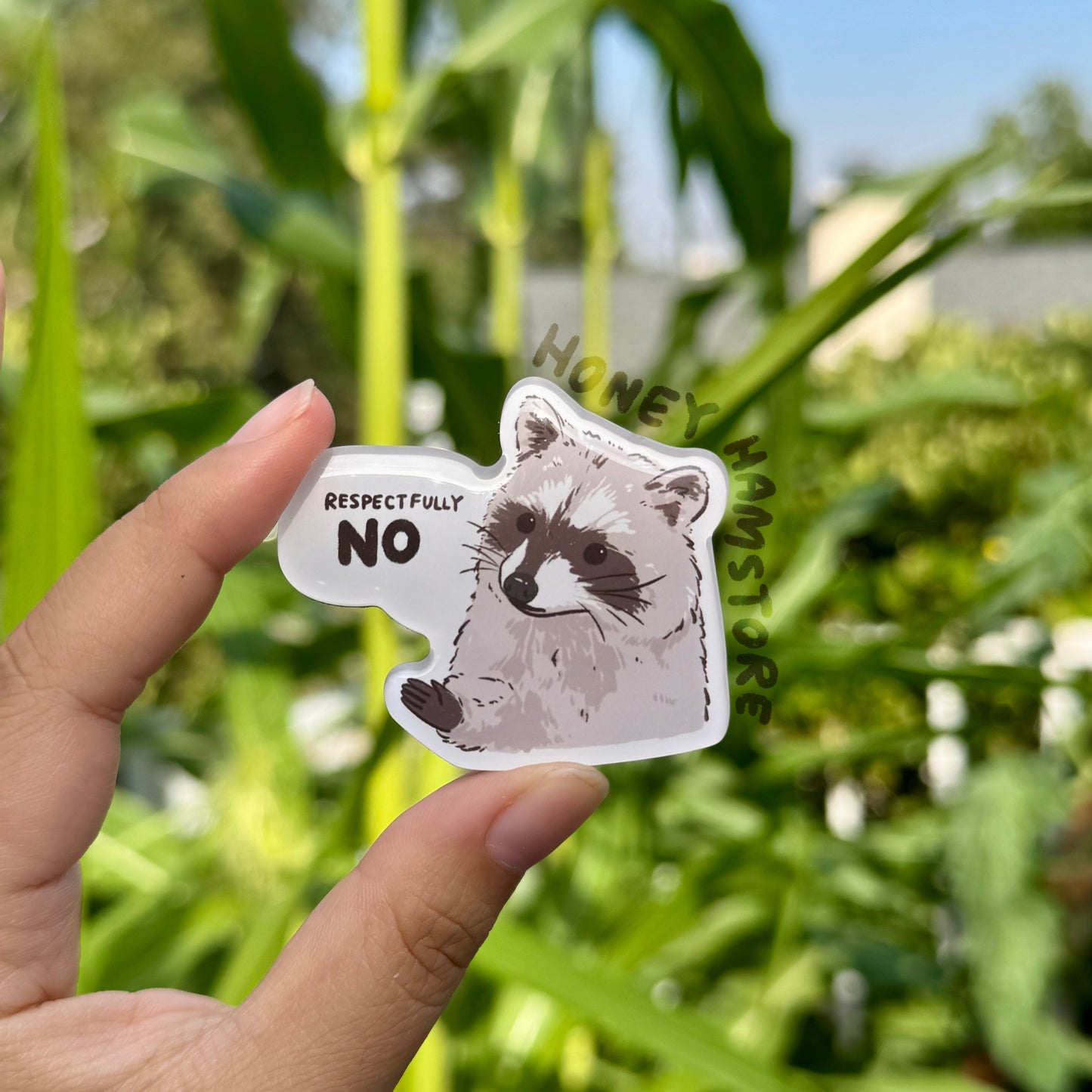 Raccoon Respectfully No | Funny Cute Acrylic Magnet | Gifts Under 10 | Novelty Accessory Joke Present | Refrigerator Lockers File Cabinets