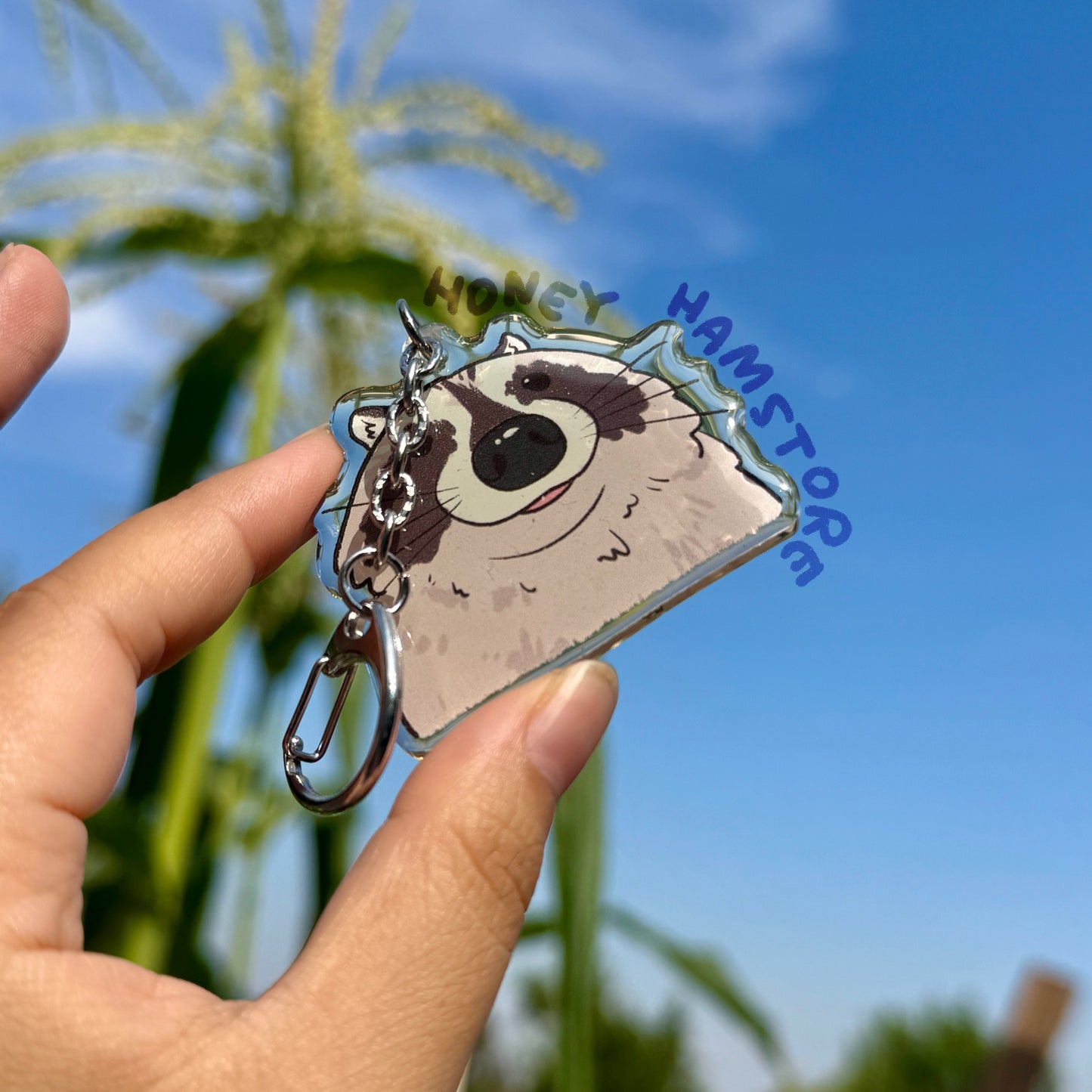 Raccoon Close Up Clear Acrylic Keychain | Cartoon Illustration Art Style Double-Sided Epoxy Charm | Cute Kawaii Funny | Gift For Her For Him