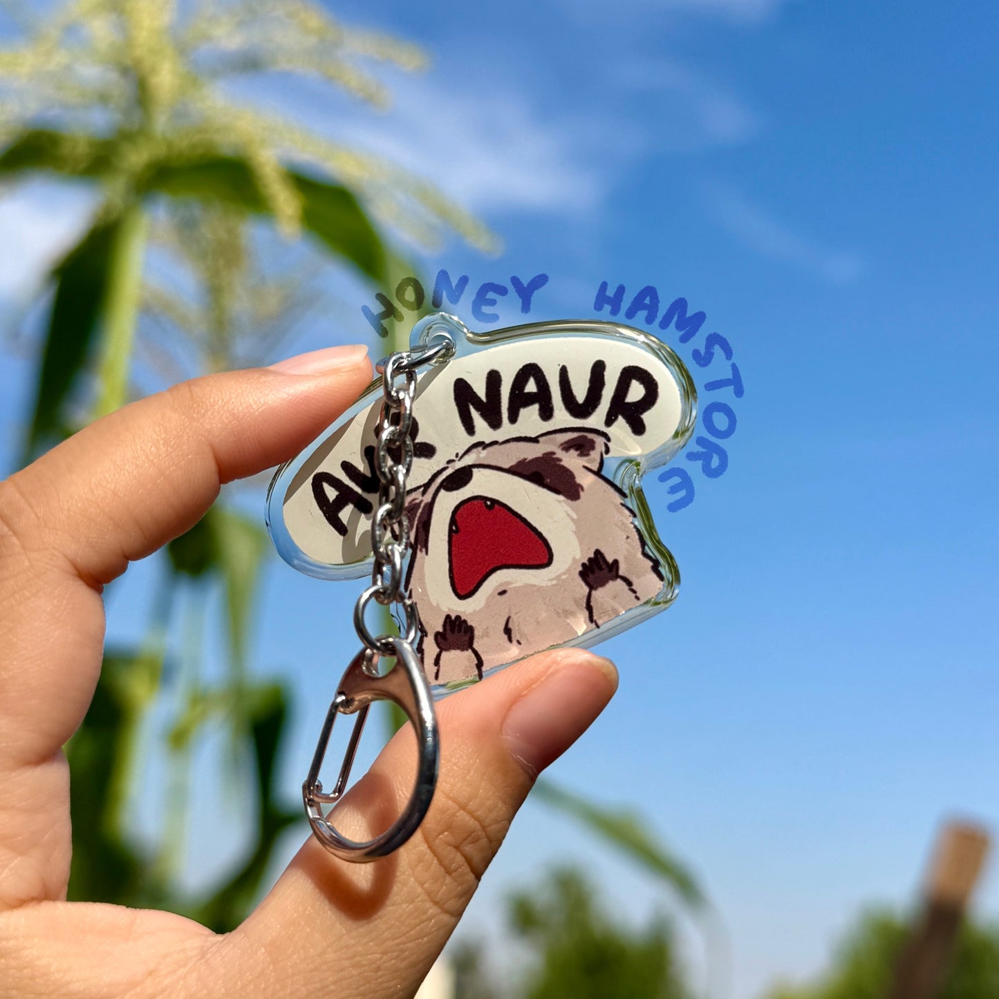 Raccoon Aur Naur Clear Acrylic Keychain | Cartoon Illustration Art Style Double-Sided Epoxy Charm | Cute Kawaii Funny | Gift For Her For Him