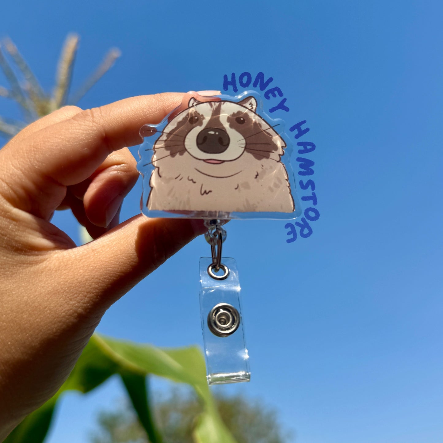 Raccoon Close Up Badge Reel with ID Belt Clip Cute Design Acrylic for Children Gift Name Work Accessories for Nurses Medical Teacher Student