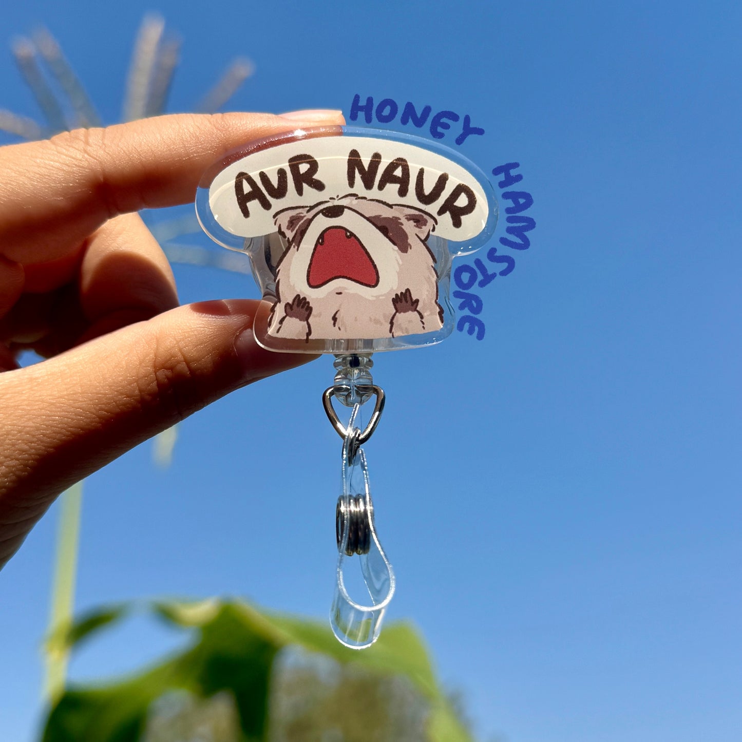 Raccoon Aur Naur Badge Reel with ID Belt Clip Cute Design Acrylic for Children Gift Name Work Accessories for Nurses Medical Teacher Student