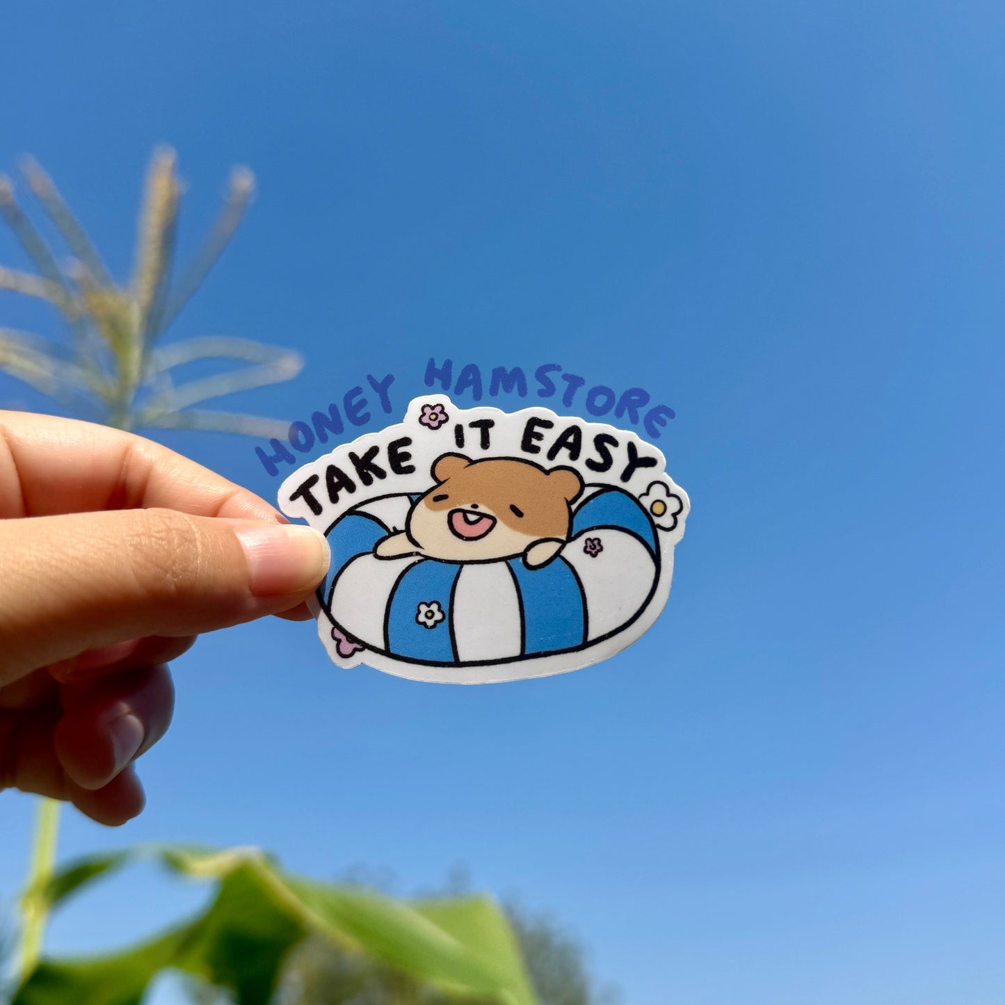 Take It Easy Hamster | Funny and Cute Laptop Sticker | Gifts under 5 | Water Resistant | Summer Vibe | Relax Theme Humor Pool Float