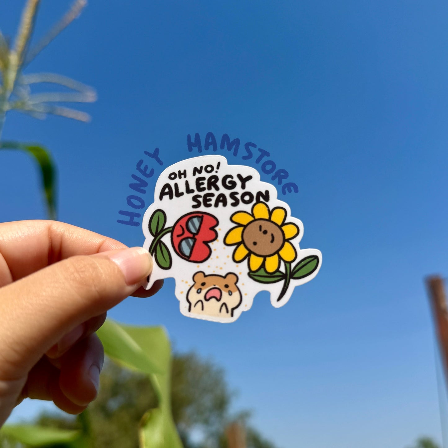Oh No! Allergy Season | Funny Sticker | Hamster Sticker | Gifts under 10 | Water Resistant | Spring Decal Water Bottle Laptop Office Work