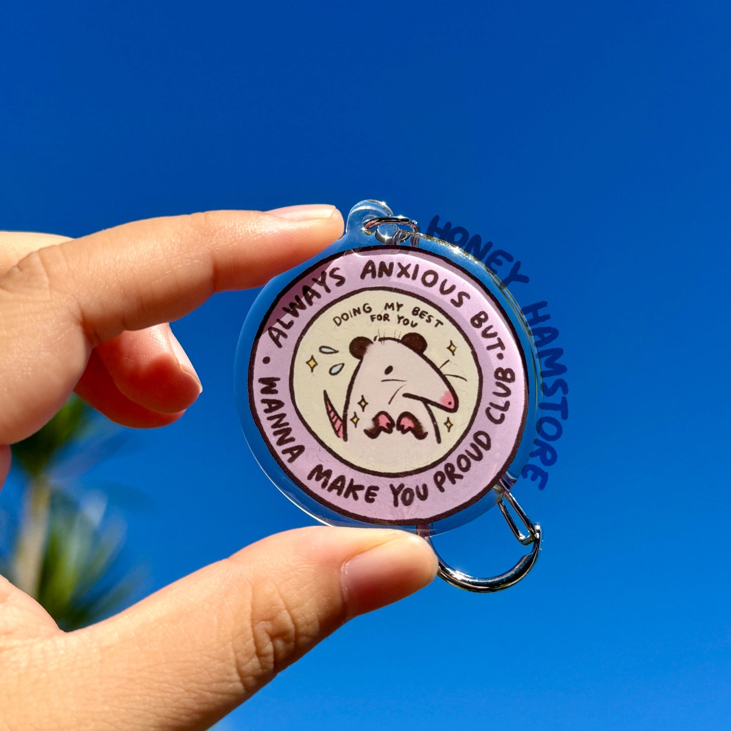 Possum Anxious Club Acrylic Keychain | Cartoon Illustration Art Style Double-Sided Epoxy Charm | Cute Kawaii Funny | Gift