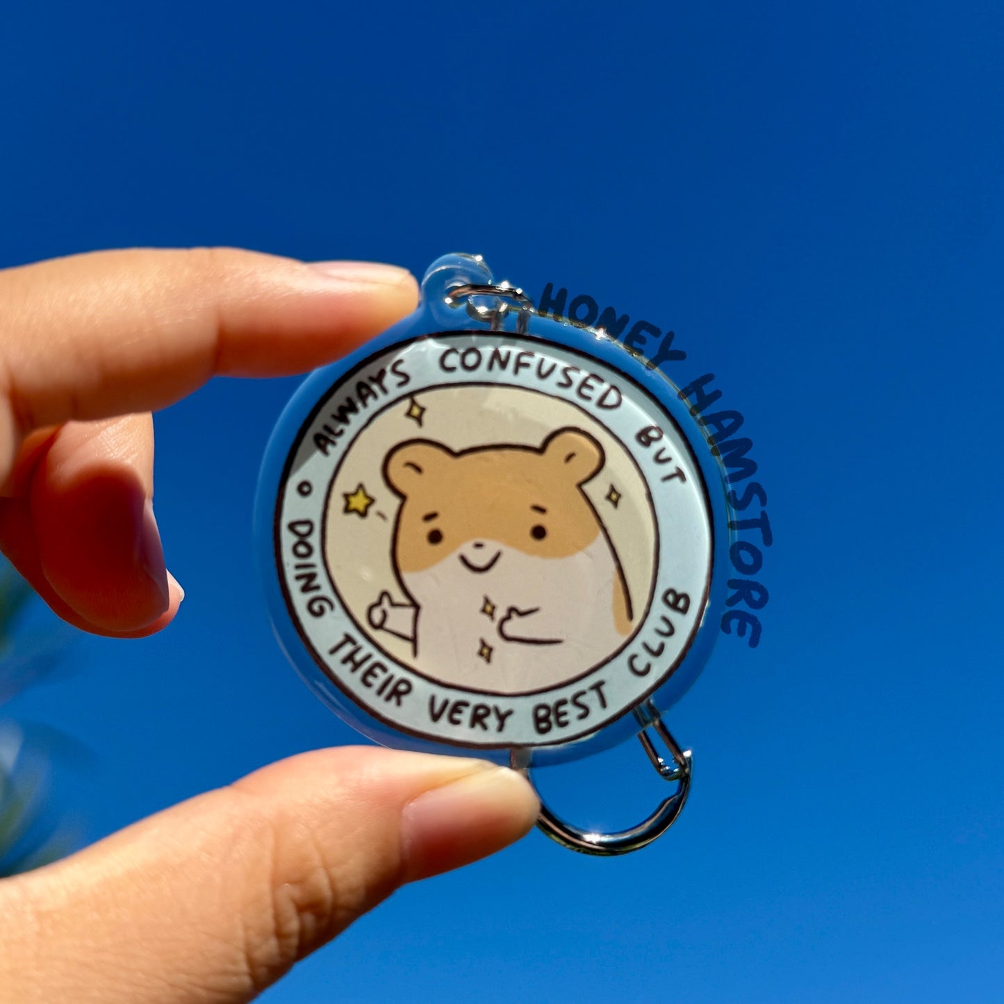 Hamster Confused Club Acrylic Keychain | Cartoon Illustration Art Style Double-Sided Epoxy Charm | Cute Kawaii Funny | Gift