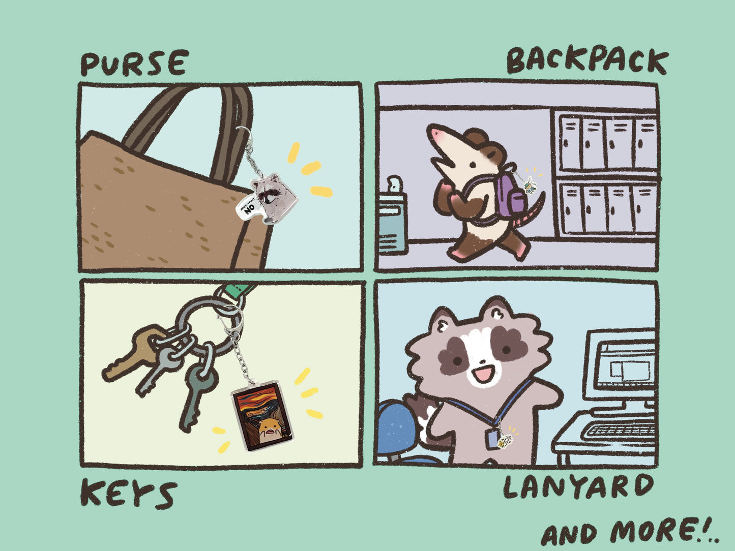 Hamster Fishing Clear Acrylic Keychain | Cartoon Illustration Art Style Double-Sided Epoxy Charm | Cute Kawaii Funny | Gift