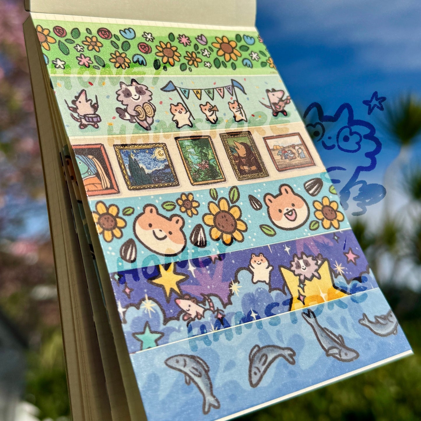 Hamster Raccoon Possum Starts Sparkle | Cute Planner Journal Scrapbook Kawaii Decorating Stationery | Fun | Hamster Possum Raccoon 2cm x 5m