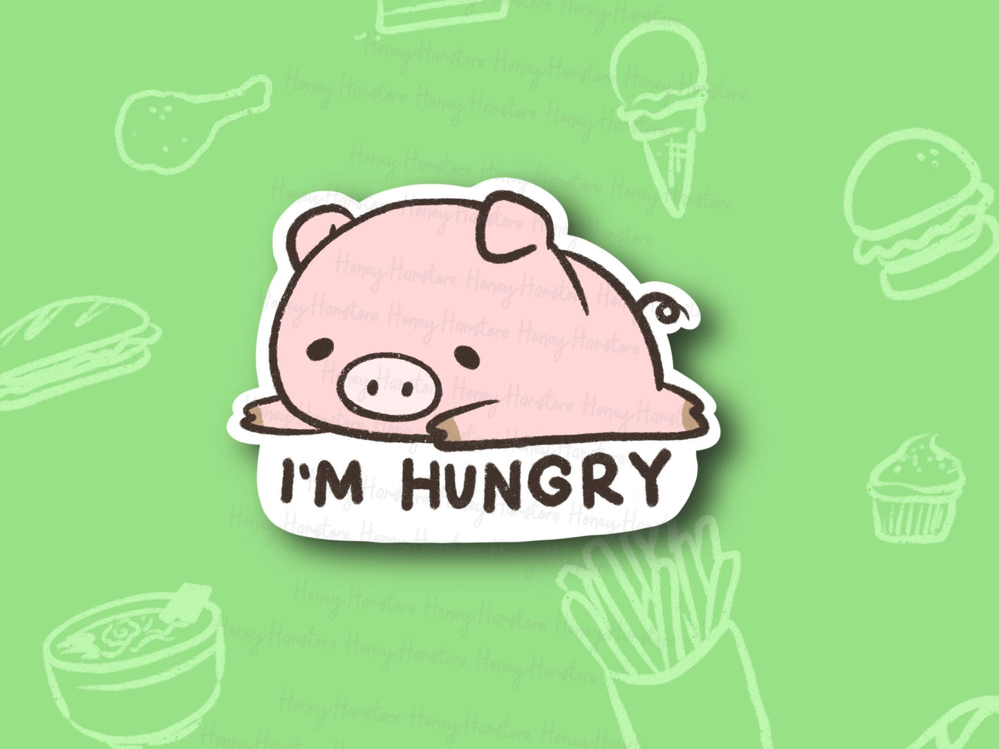 I'm Hungry | Funny Cute Pig Piglet Sticker | Laminated | Water Bottle Sticker | Laptop Sticker Decal
