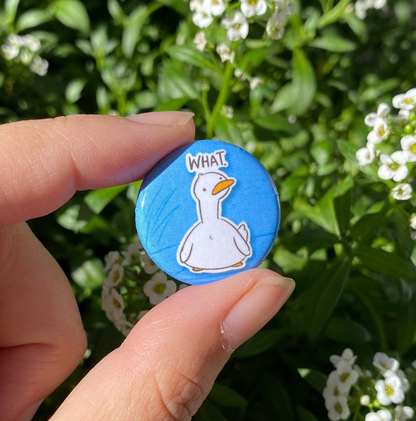 Goose What Confused | Mini Round Pin | Kawaii Cute Pin | Gifts under 10 | For Him | For Her | Metal Round Pin | Backpack | Bag
