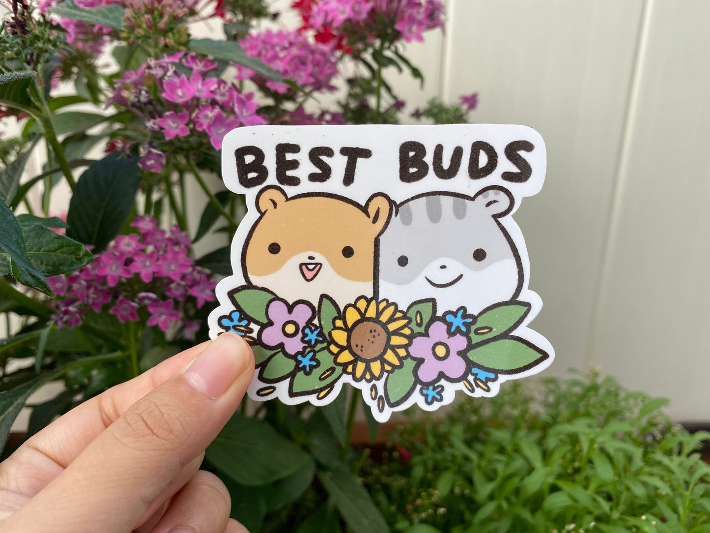 Best Buds Best Friends | Funny Cute Hamster Sticker | Laminated | Water Bottle Sticker | Laptop Sticker Decal