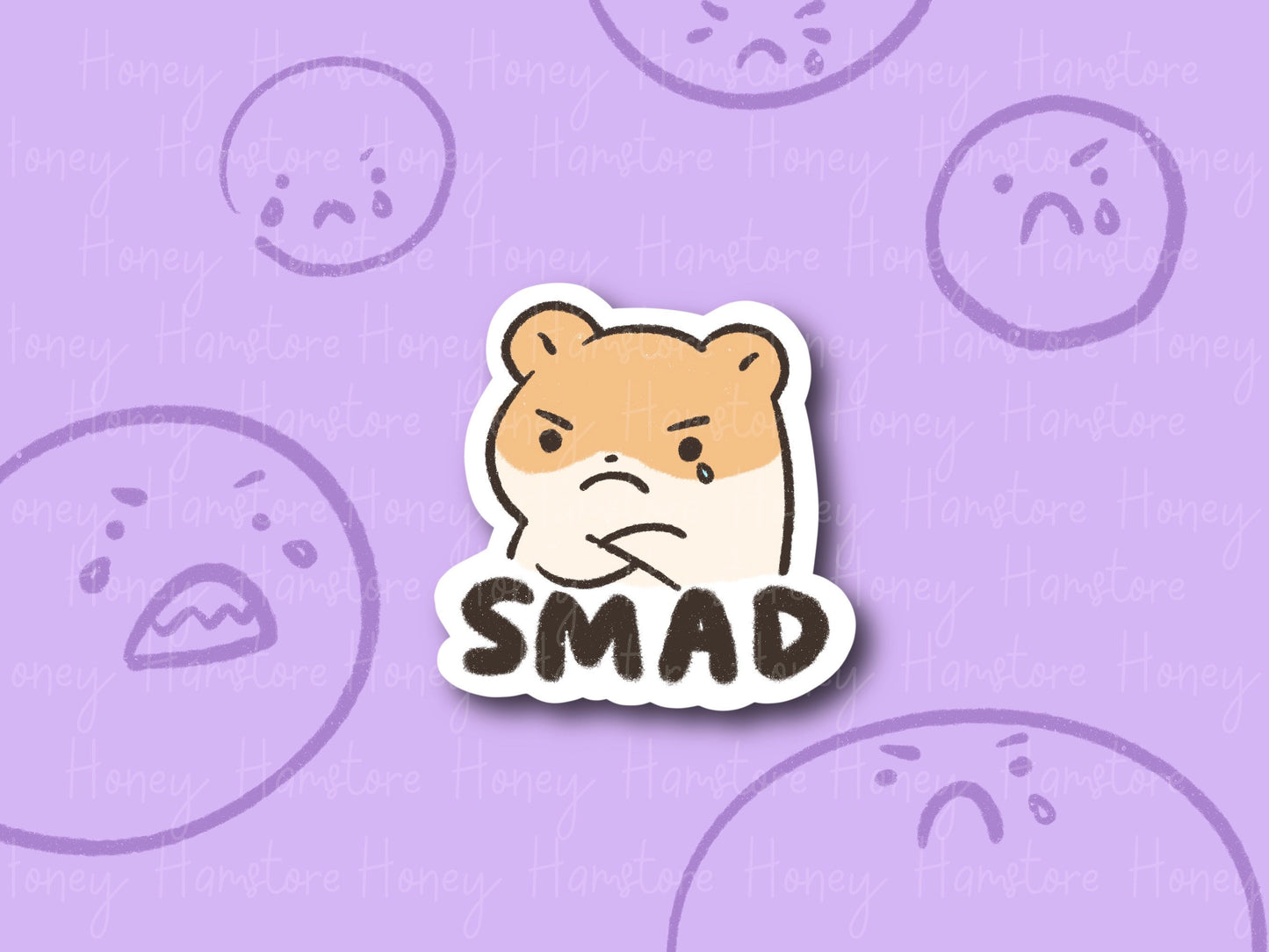 Smad Hamster | Funny and Cute Laptop Sticker | Gifts under 5 | Water Resistant | Water Bottle | Vinyl Durable Hand-drawn