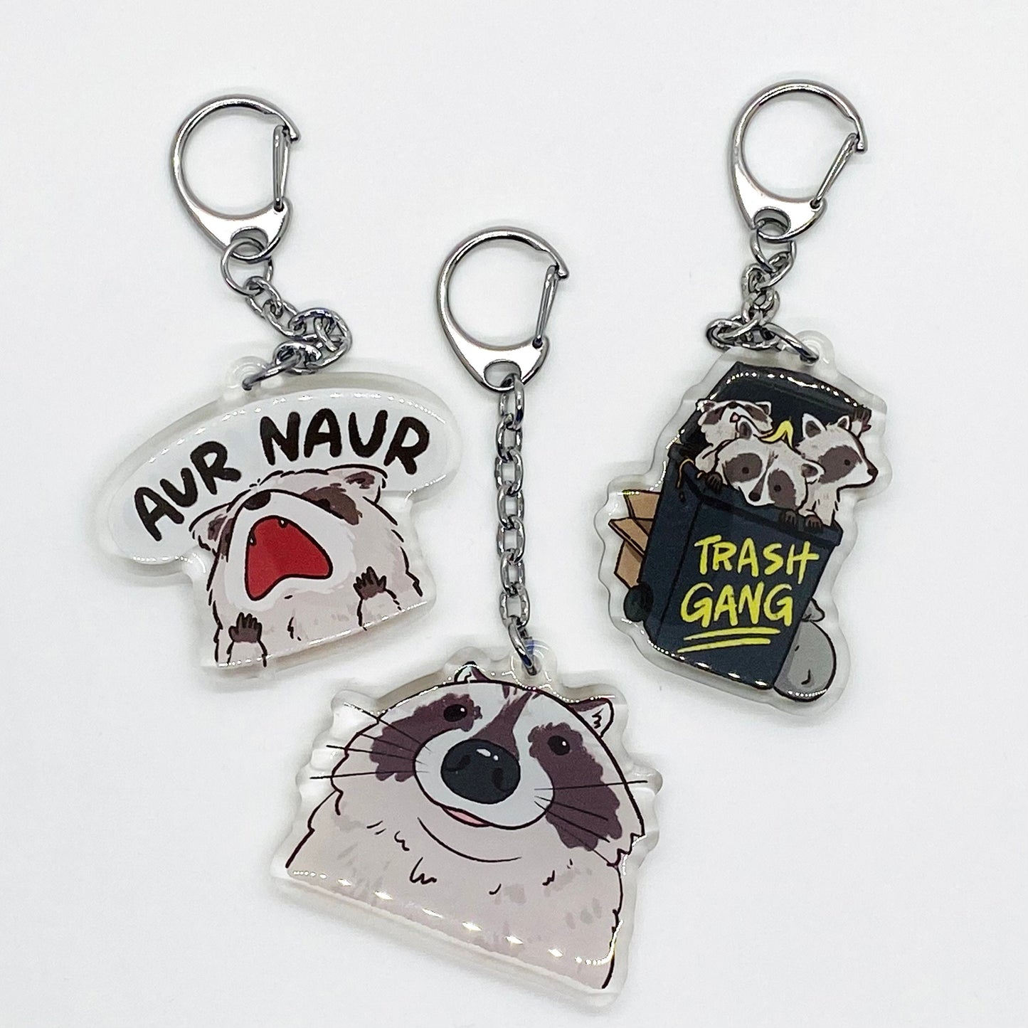 Trash Gang Raccoon Clear Acrylic Keychain | Cartoon Illustration Art Style Double-Sided Epoxy Charm | Cute Kawaii Funny | Gift For Her Him