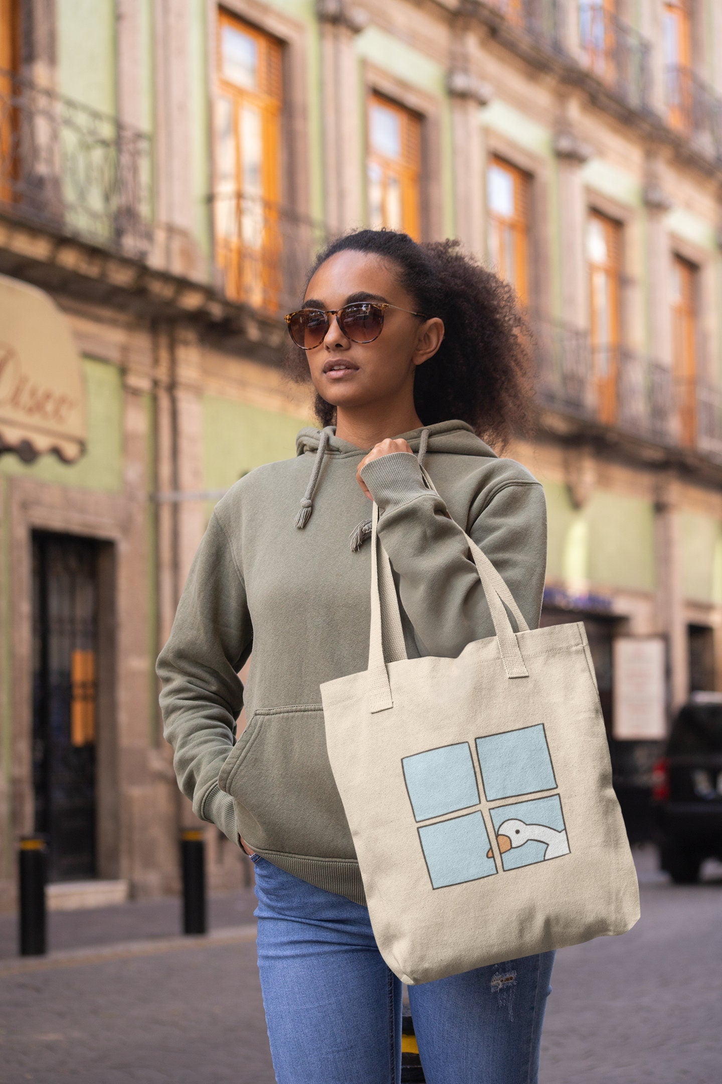 Cute Goose By The Window Tote Bag | 100 % Cotton | Gifts under 20 | Farmer's Market | Reusable Grocery Bag | Shopping Bag
