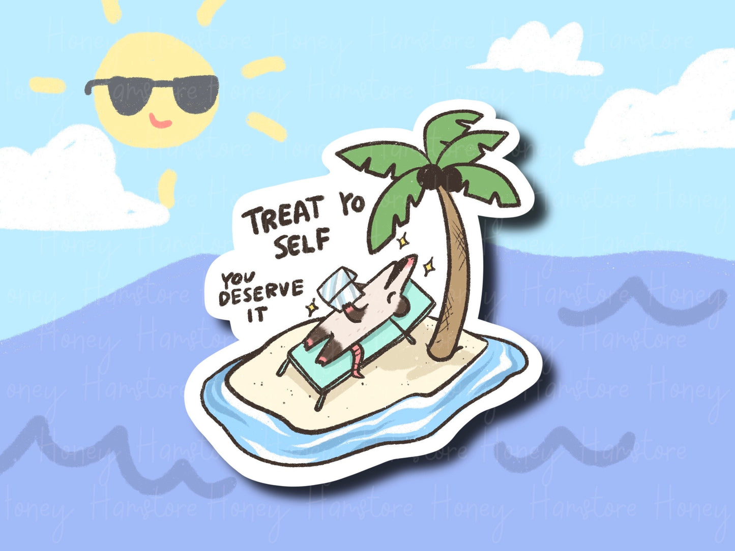Treat Yo Self Opossum | Funny Sticker | Gifts under 10 | Water Resistant Sticker | Laptop Water Bottle Phone Case Decal For Her Him