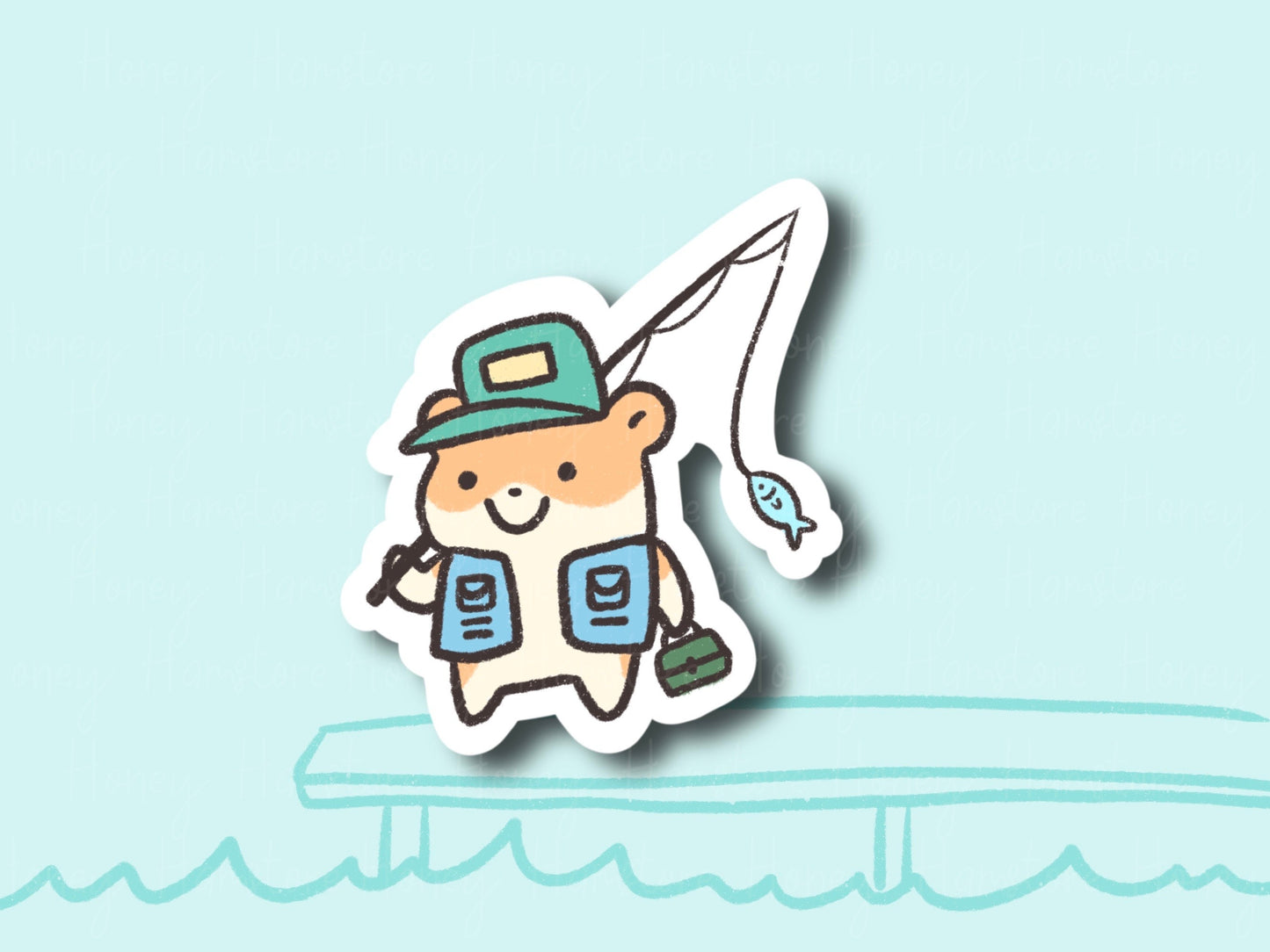 Hamster Fishing | Funny Cute Sticker | Gifts under 10 | Water Resistant Sticker | Laptop Water Bottle Phone Case Decal For Her Him