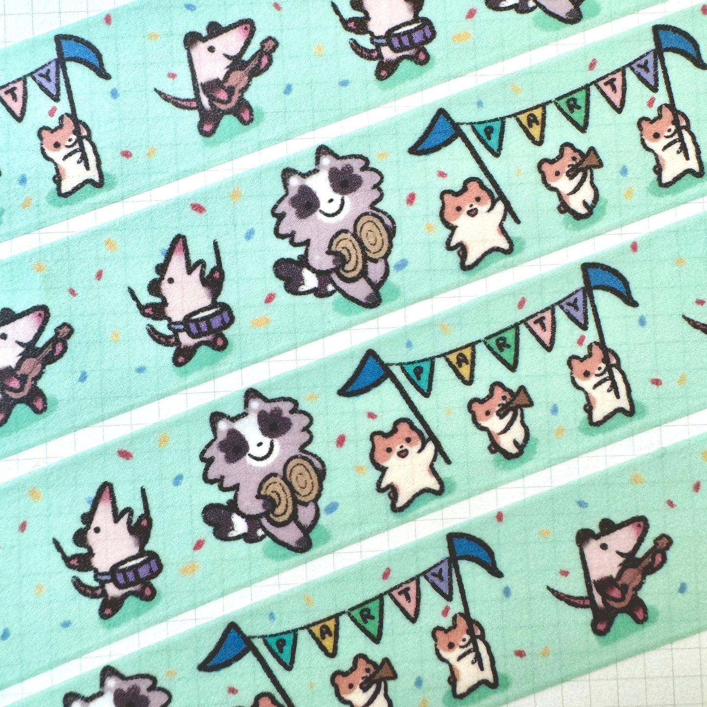 Friends Parade Washi Tape | Cute Planner Journal Scrapbook Kawaii Decorating Stationery | Fun | Hamster Possum Raccoon 2cm x 5m