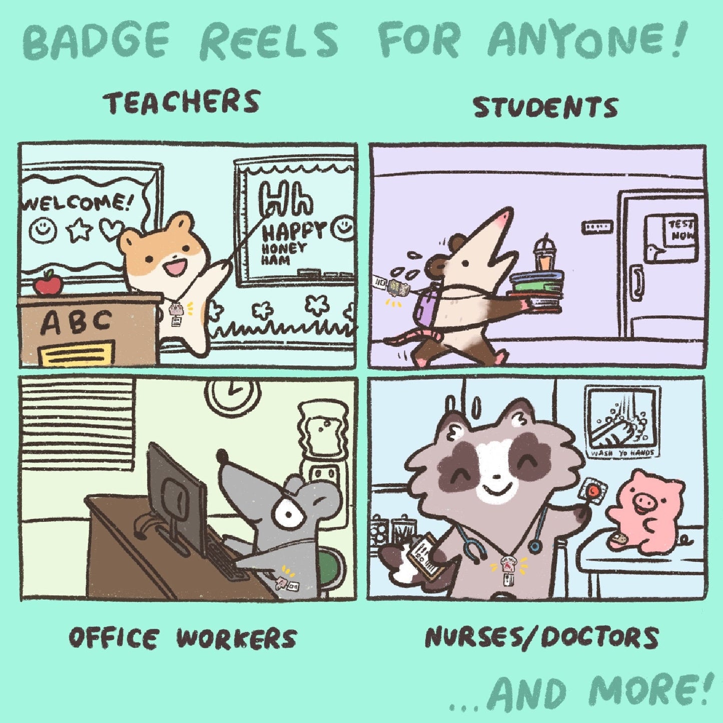 Possum Nurse Doctor Profession Job Band Aid Badge Reel with ID Belt Clip Cute Acrylic for Gift Work Accessories for Medical Teacher Student