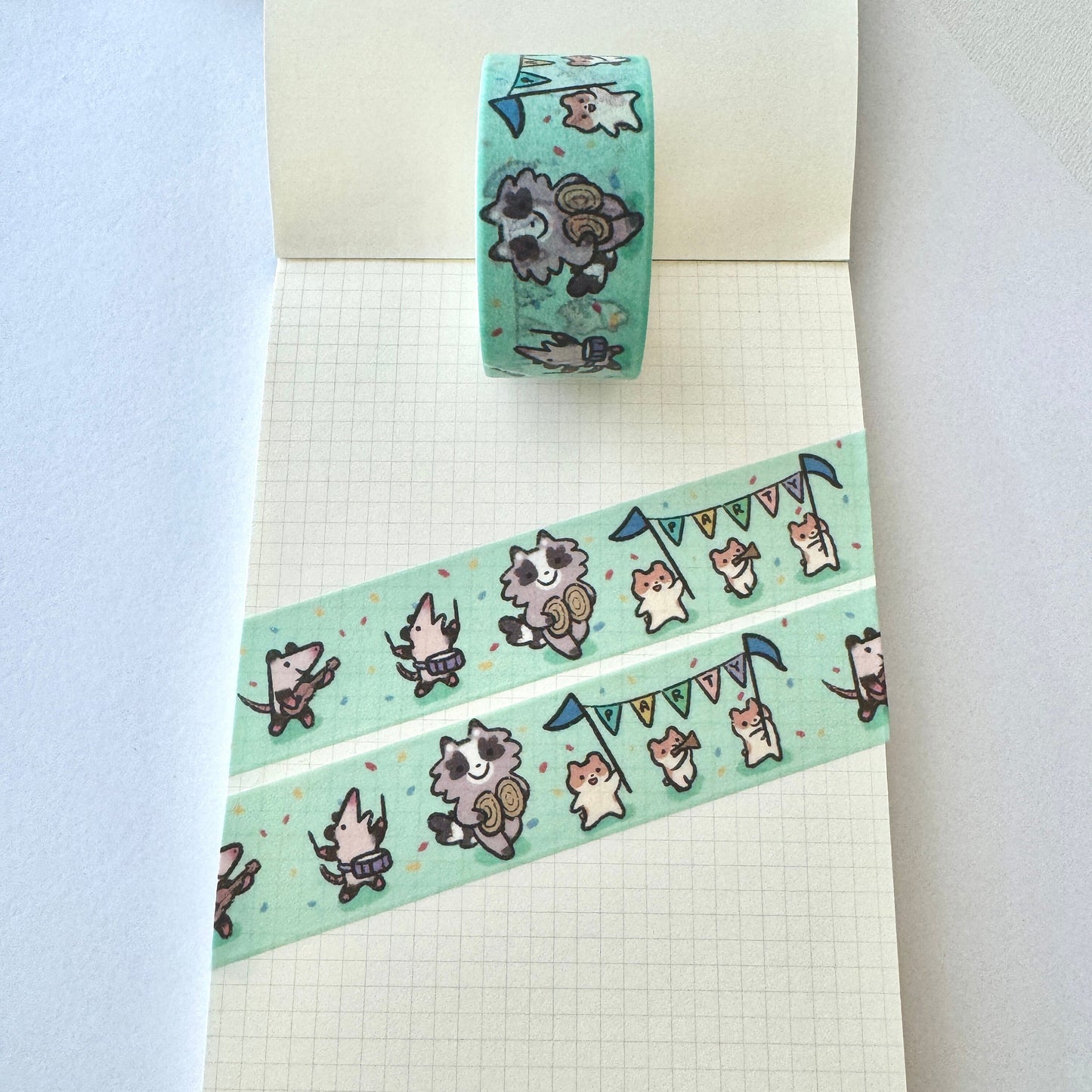 Friends Parade Washi Tape | Cute Planner Journal Scrapbook Kawaii Decorating Stationery | Fun | Hamster Possum Raccoon 2cm x 5m