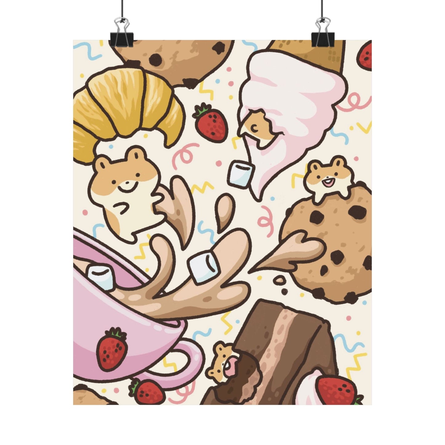 Dessert Time Hamsters | Wall Print Quote Hallway Poster Print Dorm Room Office Student Decor Cute Funny Gallery Art UNFRAMED