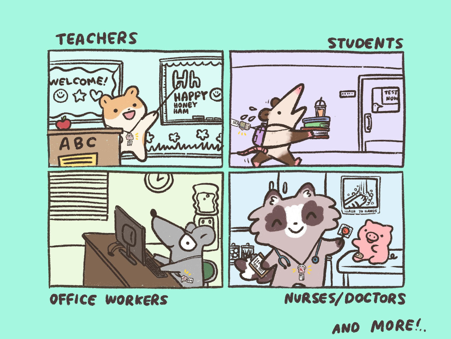 Capybara Self Care Badge Reel with ID Belt Clip Cute Design Acrylic for Children Gift Name Work Accessories Nurses Medical Teacher Student