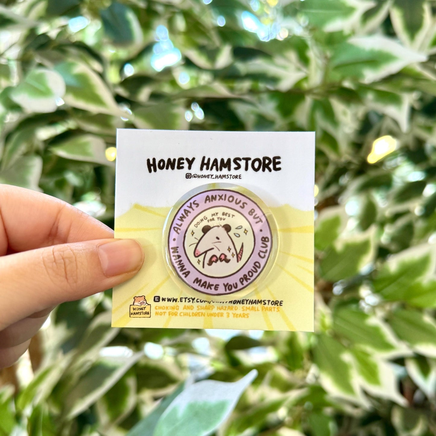 Possum Opossum Anxious Club | Acrylic Pin | Cute Funny Design | Gifts Under 10 | Adorable Kawaii Pins for Backpack Bag Purse Accessories