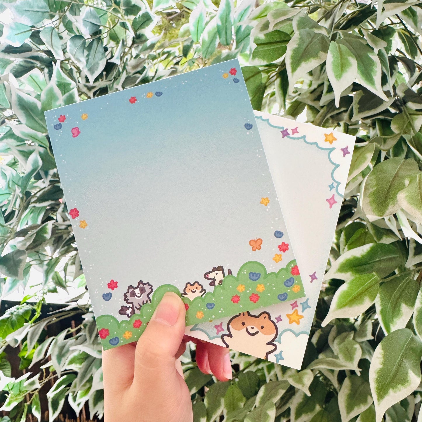 Raccoon Opossum Hamster Garden Flower| Funny Cute Notepad | Gifts Under 10 | Novelty Stationary Present | For Office School Personal Use