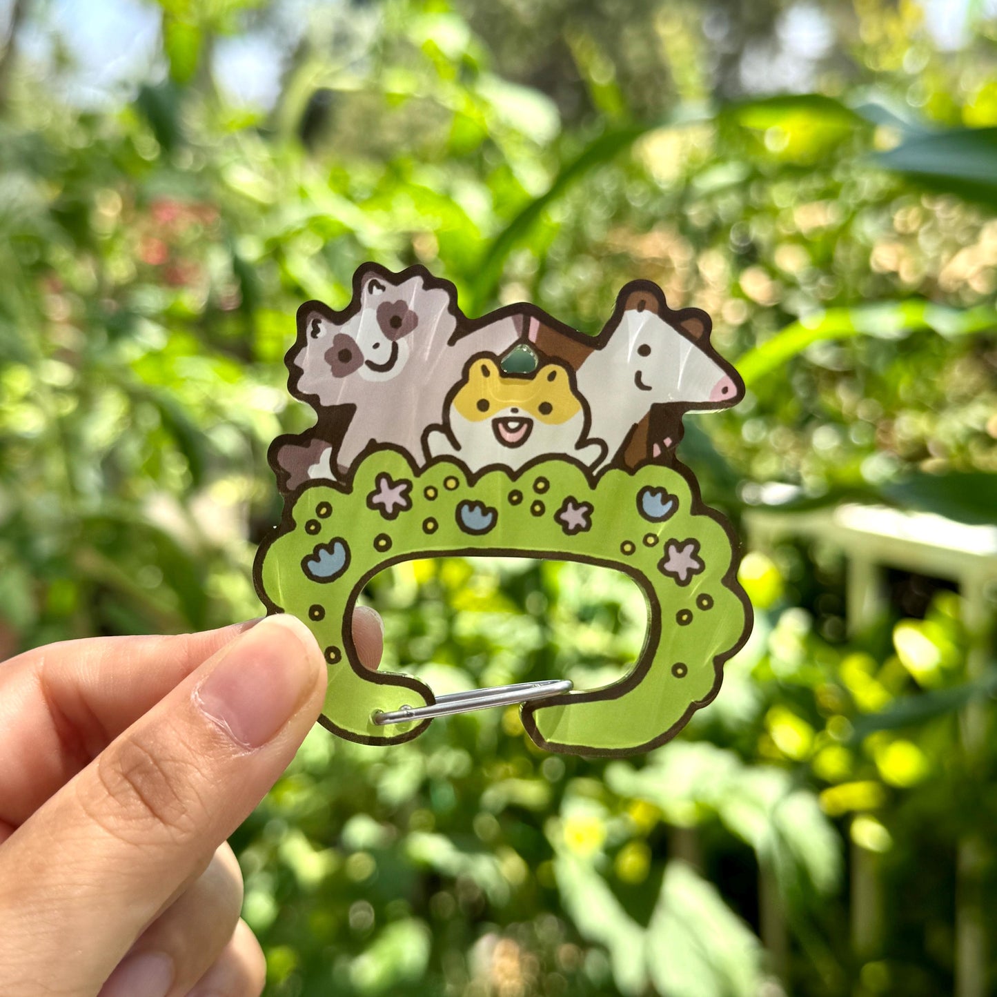 Carabiner Hamster Raccoon Opossum Flower Garden Acrylic for Children Gift Name Work Accessories for Bag Backpack Purse Keys Work