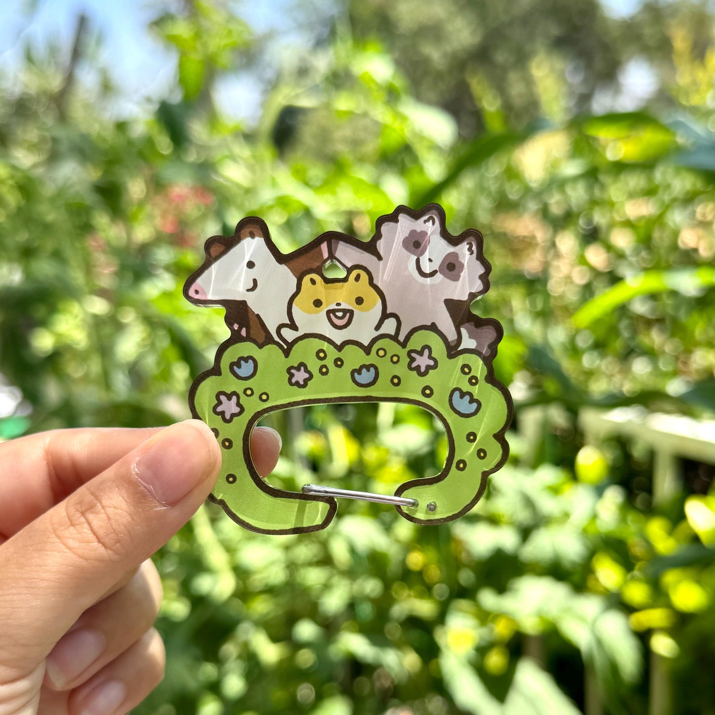 Carabiner Hamster Raccoon Opossum Flower Garden Acrylic for Children Gift Name Work Accessories for Bag Backpack Purse Keys Work