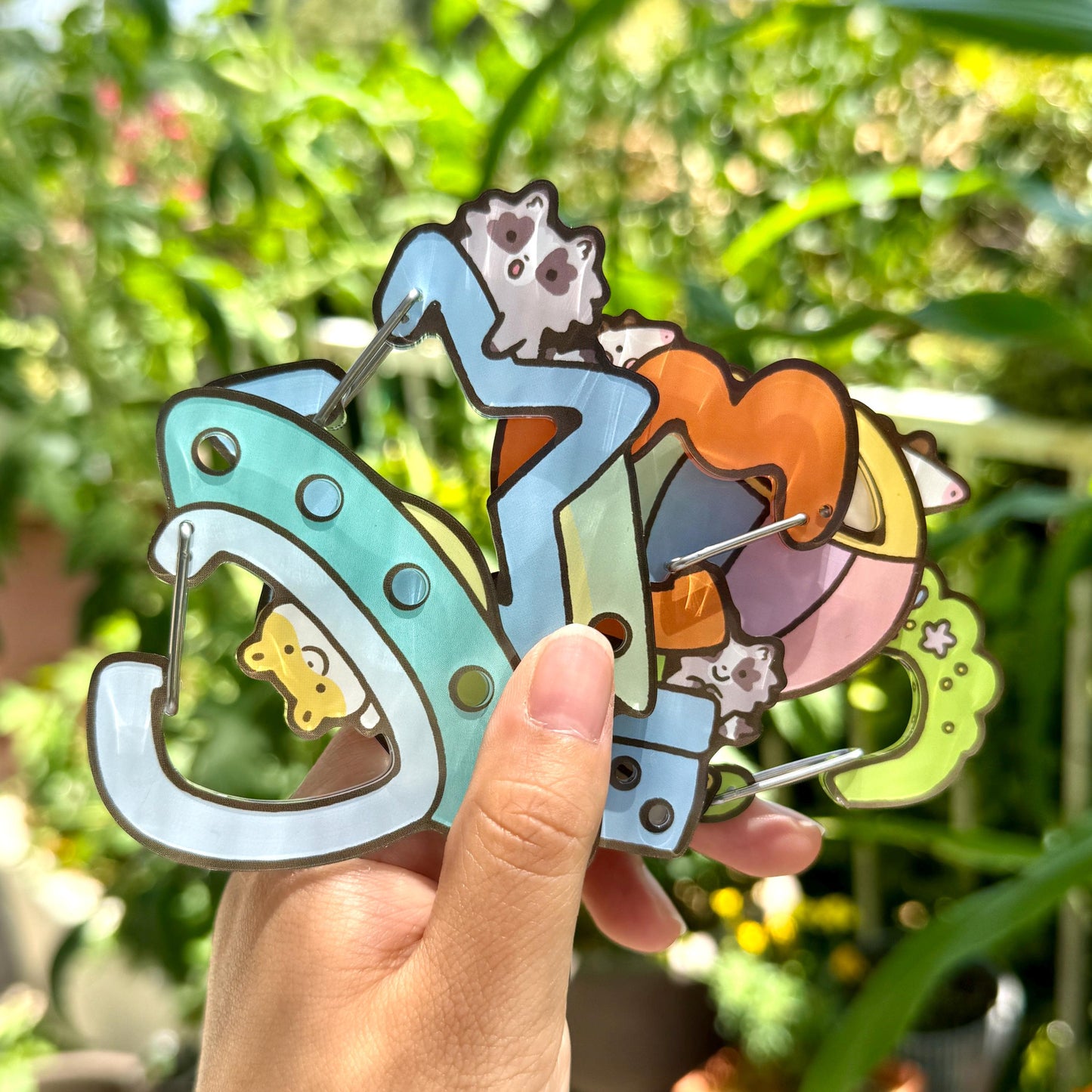 Carabiner Hamster Raccoon Opossum Flower Garden Acrylic for Children Gift Name Work Accessories for Bag Backpack Purse Keys Work