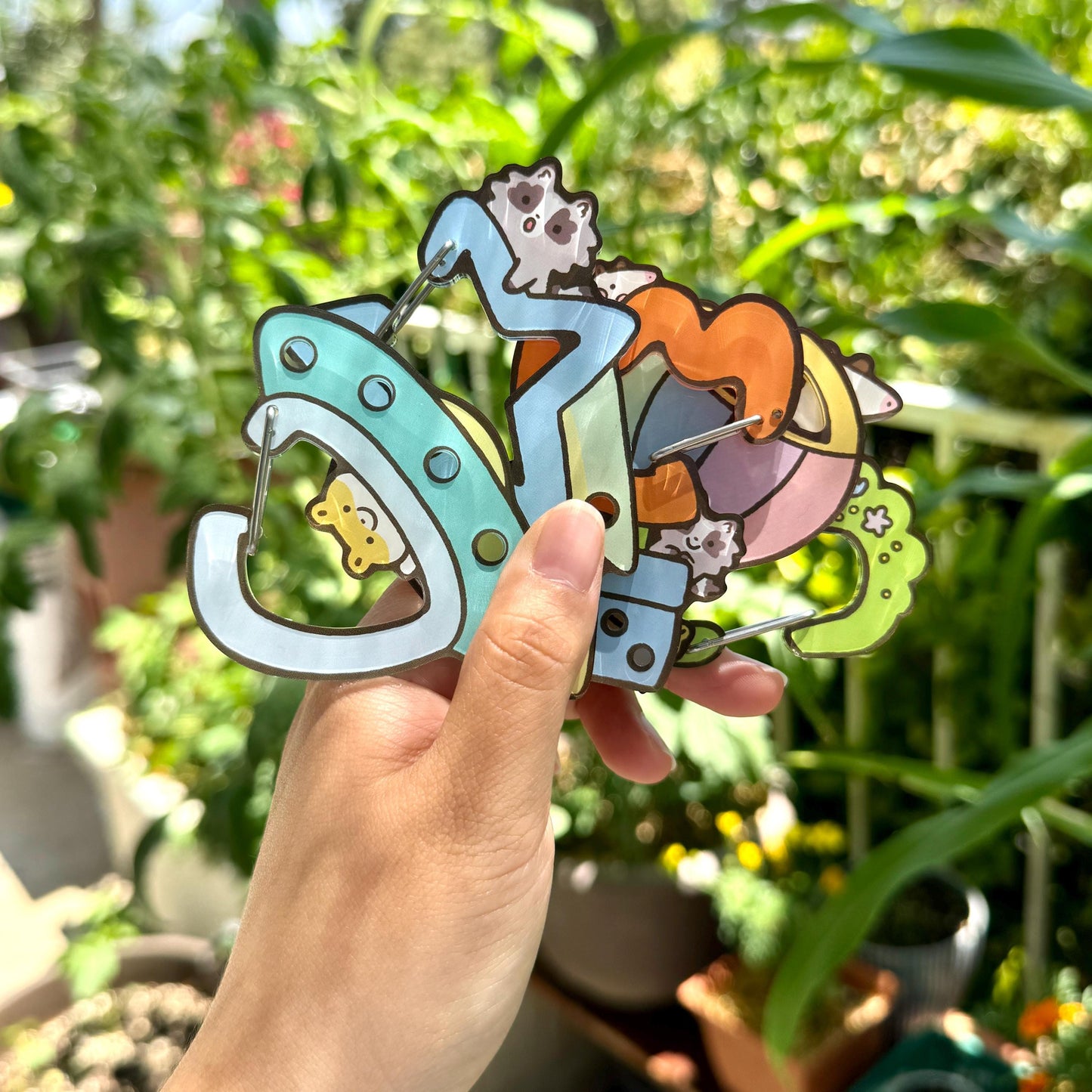Carabiner Raccoon Shooting Star Acrylic for Children Gift Name Work Accessories for Bag Backpack Purse Keys Work