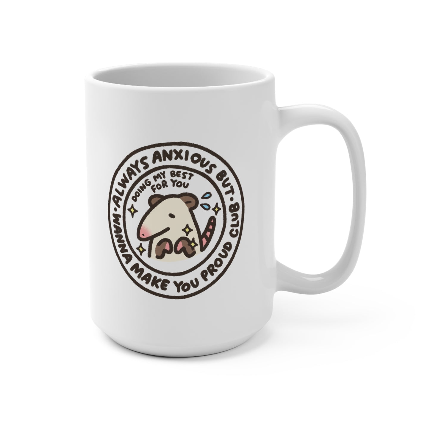 Possum Anxious Club Mug 15oz Ceramic with Sublimation Print for Gifts in Office School Work for Boss Employee Teacher Tea and Coffee Lovers