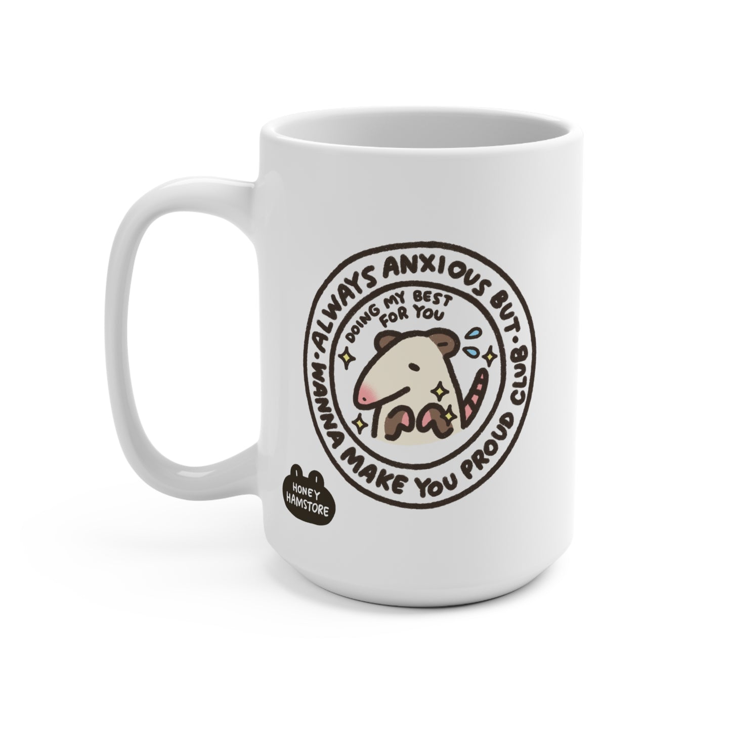 Possum Anxious Club Mug 15oz Ceramic with Sublimation Print for Gifts in Office School Work for Boss Employee Teacher Tea and Coffee Lovers