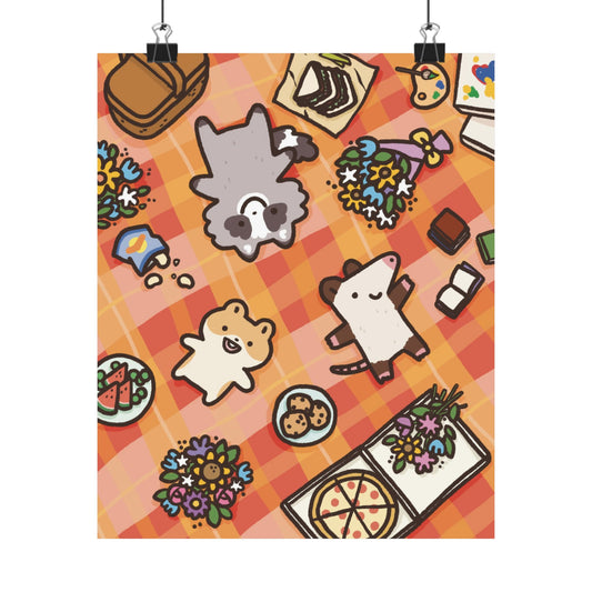 Picnic With Friends | Raccoon | Cute Funny Poster | Gifts Idea