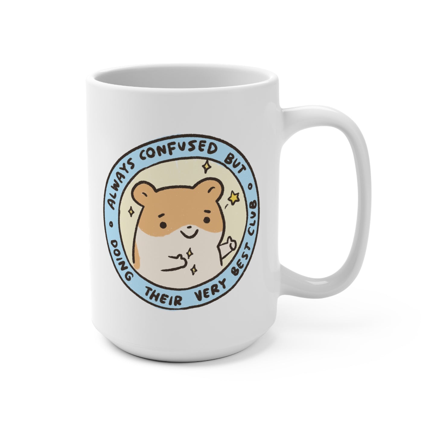 Hamster Confused Club Mug 15oz Ceramic with Sublimation Print for Gifts Office School Work for Boss Employee Teacher Tea and Coffee Lovers