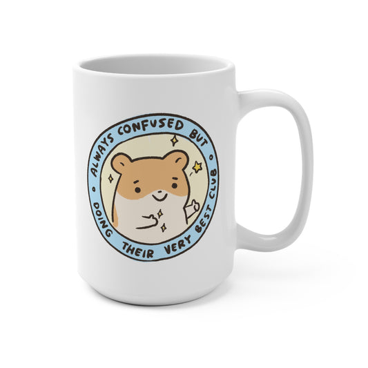 Hamster Confused Club Mug 15oz Ceramic with Sublimation Print for Gifts Office School Work for Boss Employee Teacher Tea and Coffee Lovers
