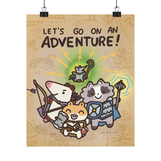 Honey Hamstore Let's go on an Adventure! Dragon MMORPG TTRPG Dungeon with Hamster Raccoon Opossum Rat | Cute Funny Poster | Gifts Idea