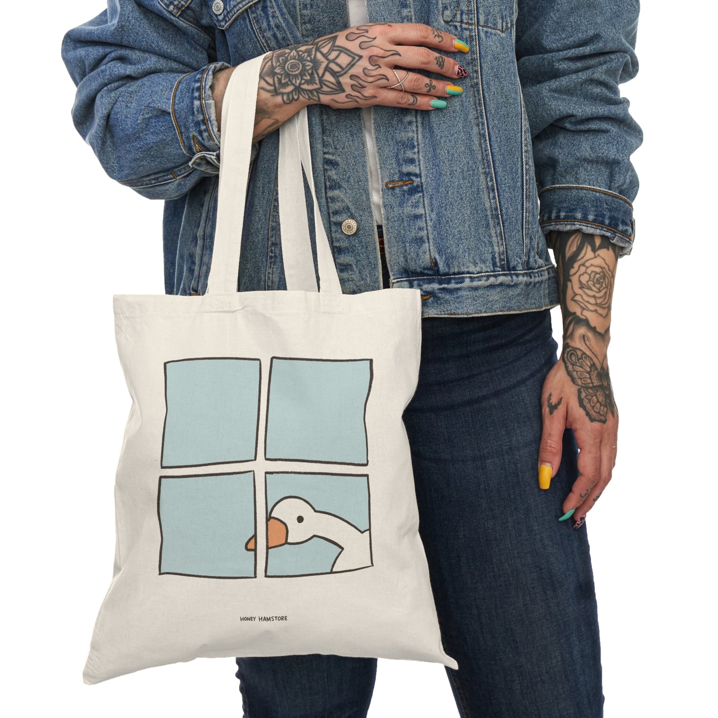 Cute Goose By The Window Tote Bag | 100 % Cotton | Gifts under 20 | Farmer's Market | Reusable Grocery Bag | Shopping Bag