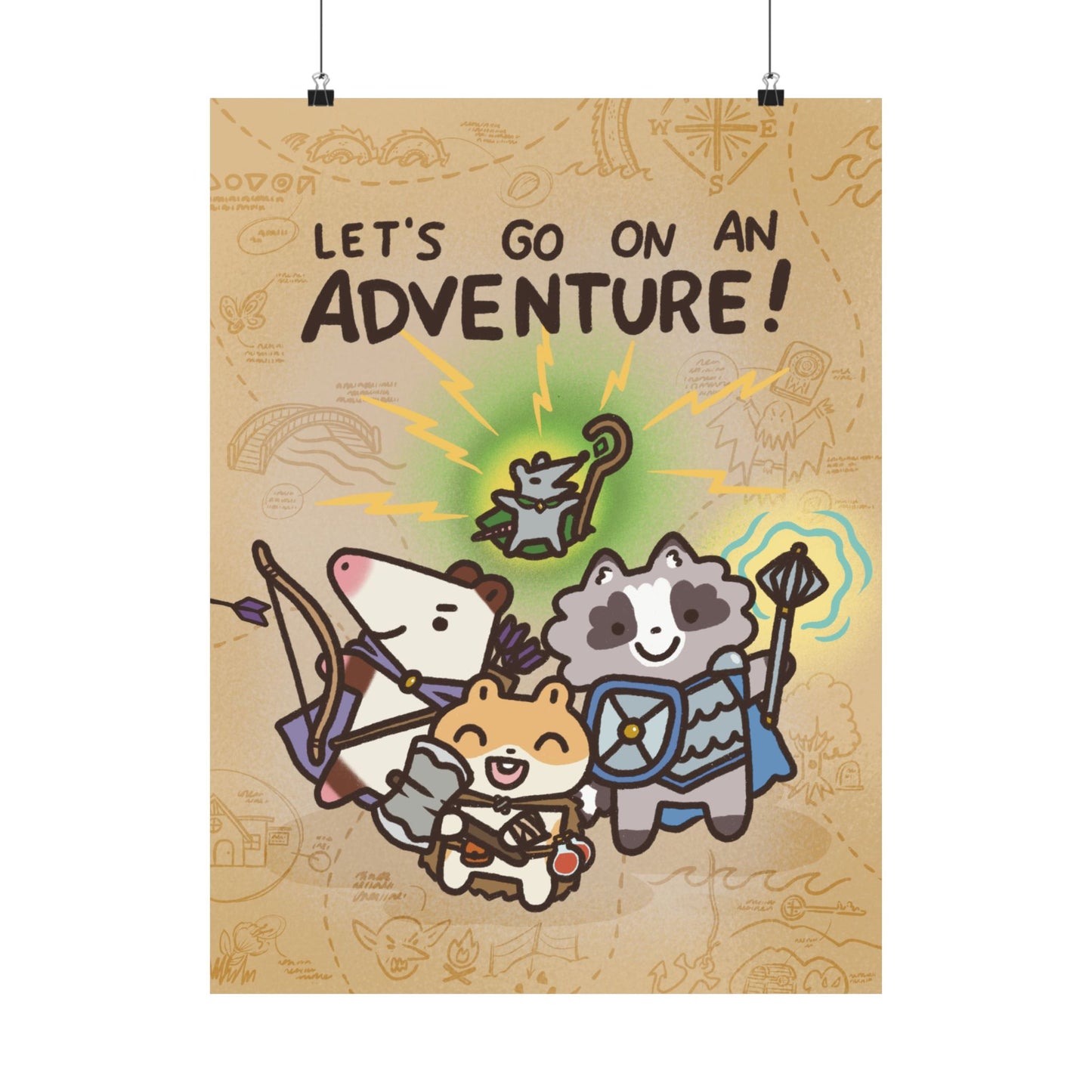 Honey Hamstore Let's go on an Adventure! Dragon MMORPG TTRPG Dungeon with Hamster Raccoon Opossum Rat | Cute Funny Poster | Gifts Idea