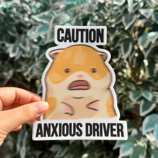 NEW [Weather & Water Proof] Cute Hamster Meme Bumper Sticker | Nervous Anxious | Student Driver | New Driver | Car Decal | Funny Car Sticker