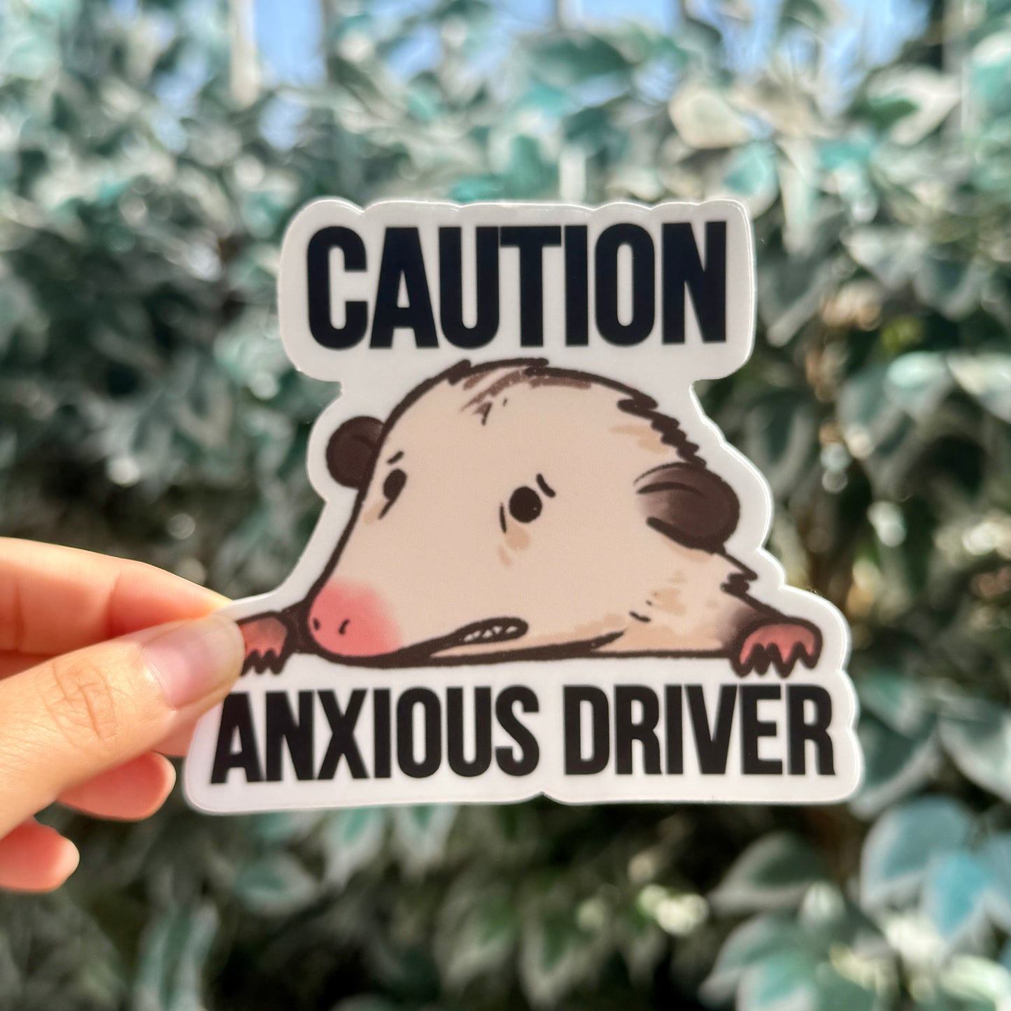 Cute [Weather & Water Proof] Opossum Possum Bumper Sticker | Nervous Anxious | Student Driver | New Driver | Car Decal | Funny Car Sticker