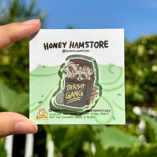 Trash Gang | Acrylic Pin | Cute Funny Design | Gifts Under 10 | Adorable Kawaii Pins Novelty Pin For Her Him Backpack Jacket Bag Raccoon Pin