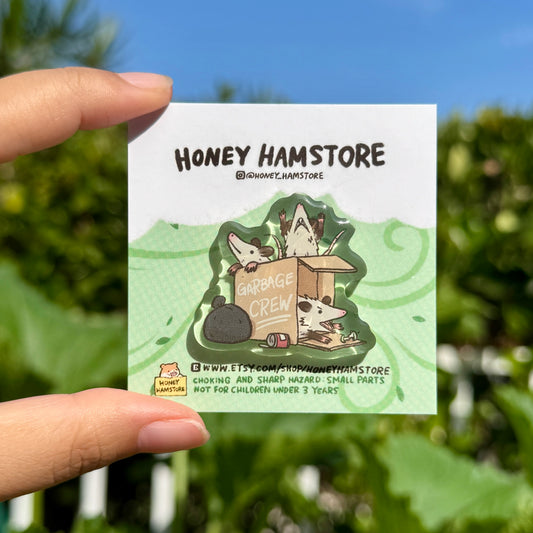 Garbage Crew Possum | Acrylic Pin | Cute Funny Design | Gifts Under 10 | Adorable Kawaii Pins For Her Him Backpack Jacket Bag Oppossum Pin