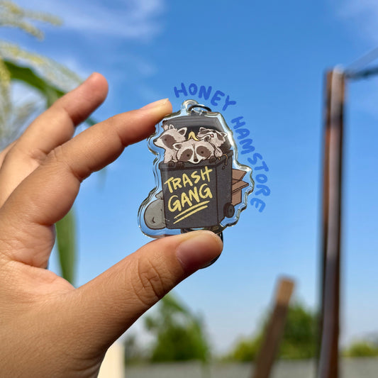 Trash Gang Raccoon Clear Acrylic Keychain | Cartoon Illustration Art Style Double-Sided Epoxy Charm | Cute Kawaii Funny | Gift For Her Him