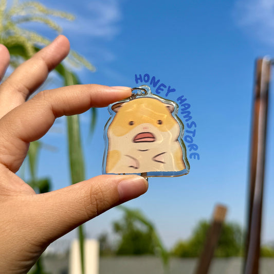 Scared Hamster Meme Clear Acrylic Keychain | Cartoon Illustration Art Style Double-Sided Epoxy Charm | Cute Kawaii Funny | Gift For Her Him